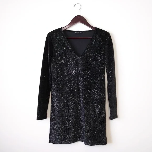 stradivarius | Dresses | Stradivarius Long Sleeve Glitter Mini Dress In  Black Size Small | Poshmark